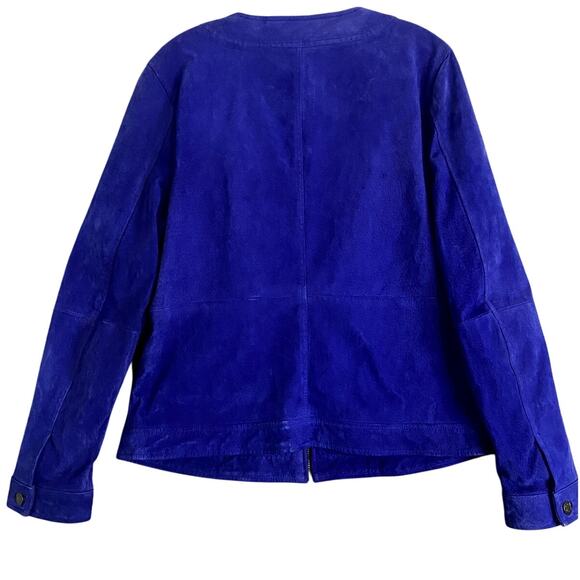 Liz Claiborne New York Suede Leather Jacket Womens L Royal Blue Fade Boho Chic - Picture 2 of 12
